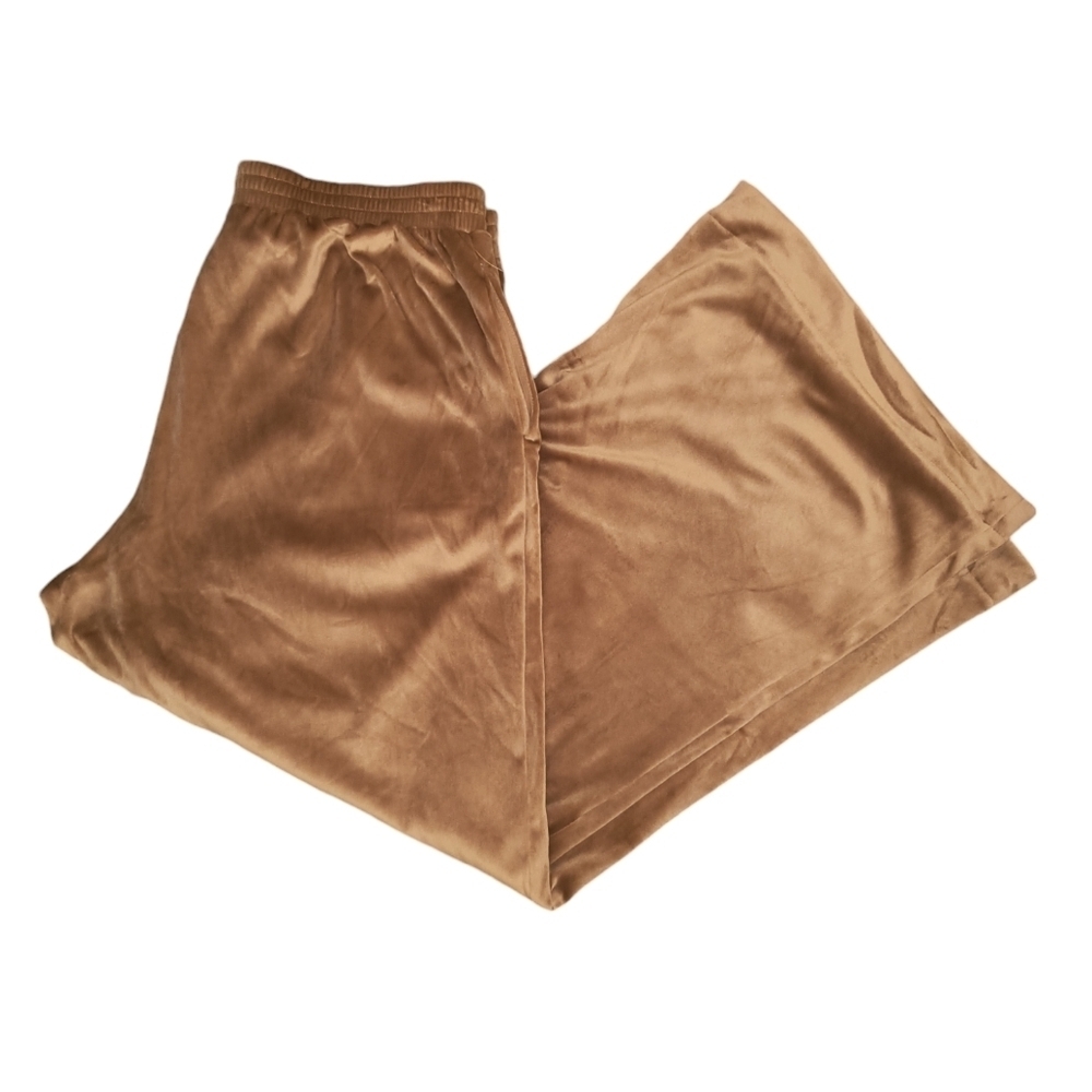 NWOT SKIMS Women's Plus Size Camel Brown Wide Leg Velour Pants Size XL